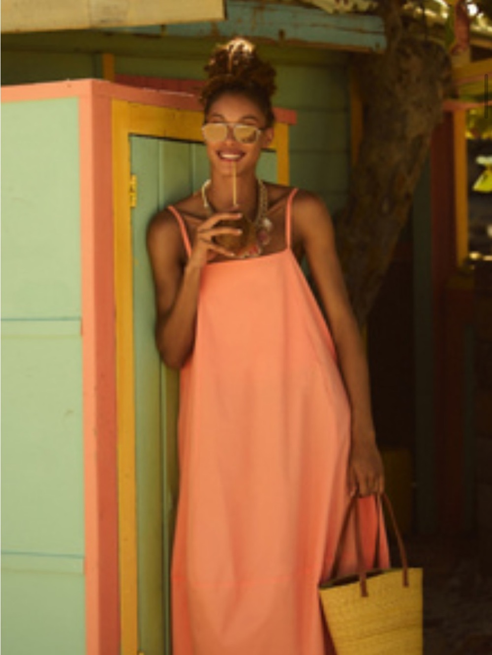 Anthropologie Peach-Orange midi dress